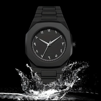 Black Arabic Aura Watch For Men β Elegant Design, Arabic Numerals, Premium Quartz Movement