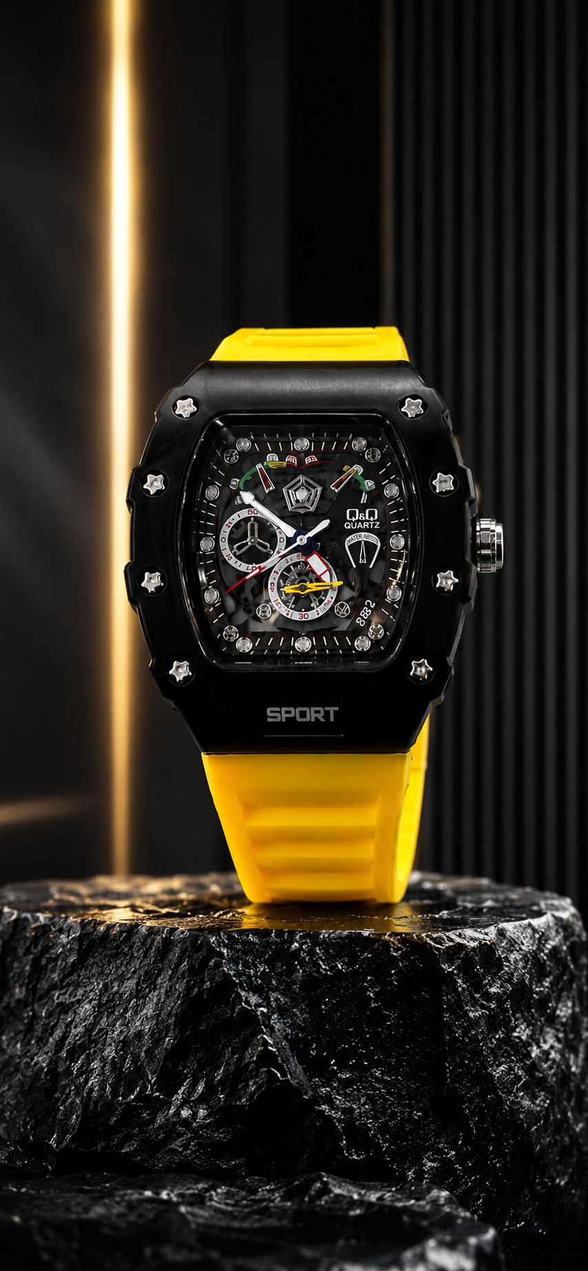 Futross Premium Quartz Sports Watch – Black & Yellow