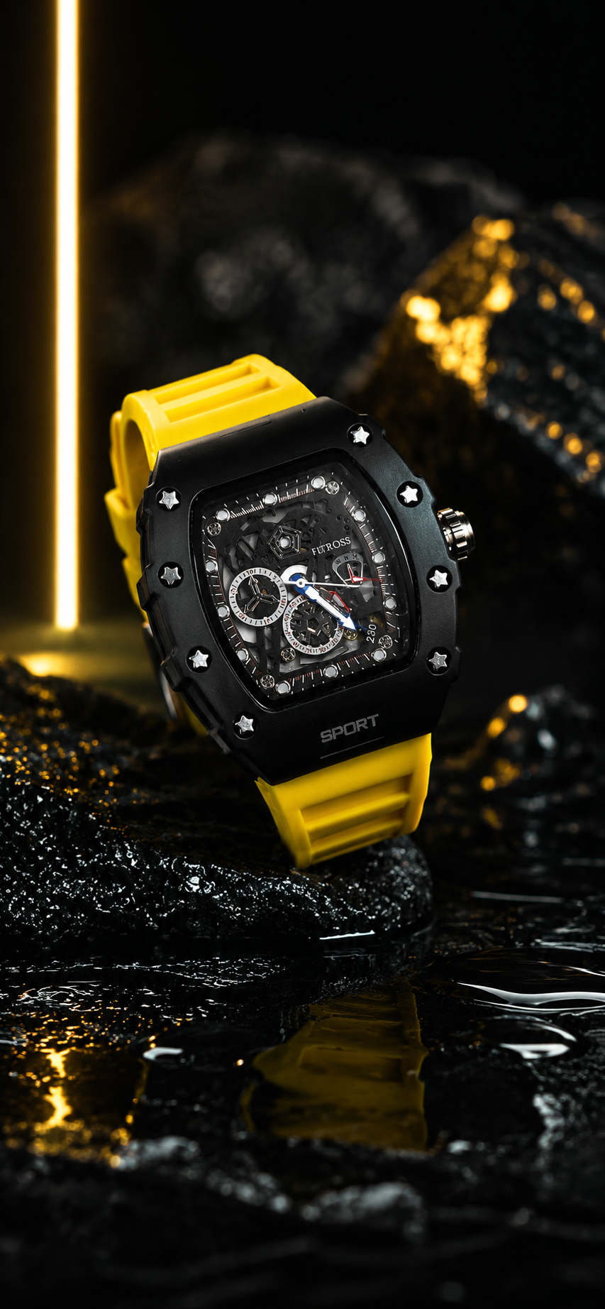 Futross Premium Quartz Sports Watch – Black & Yellow