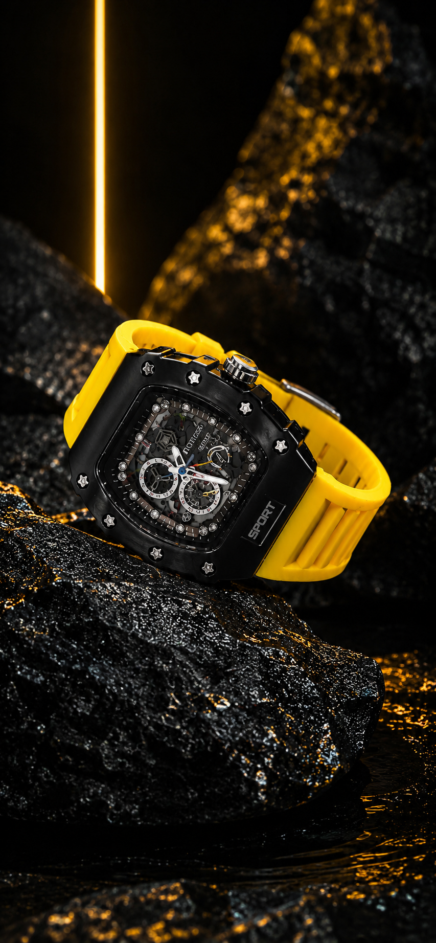 Futross Premium Quartz Sports Watch – Black & Yellow