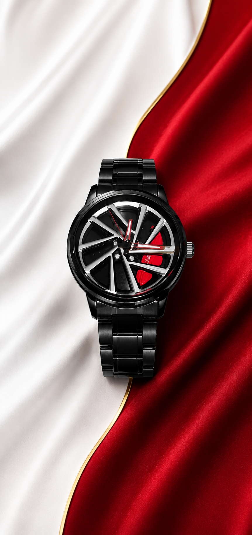 Luxury Sports Car Rim Watch – Black Stainless Steel