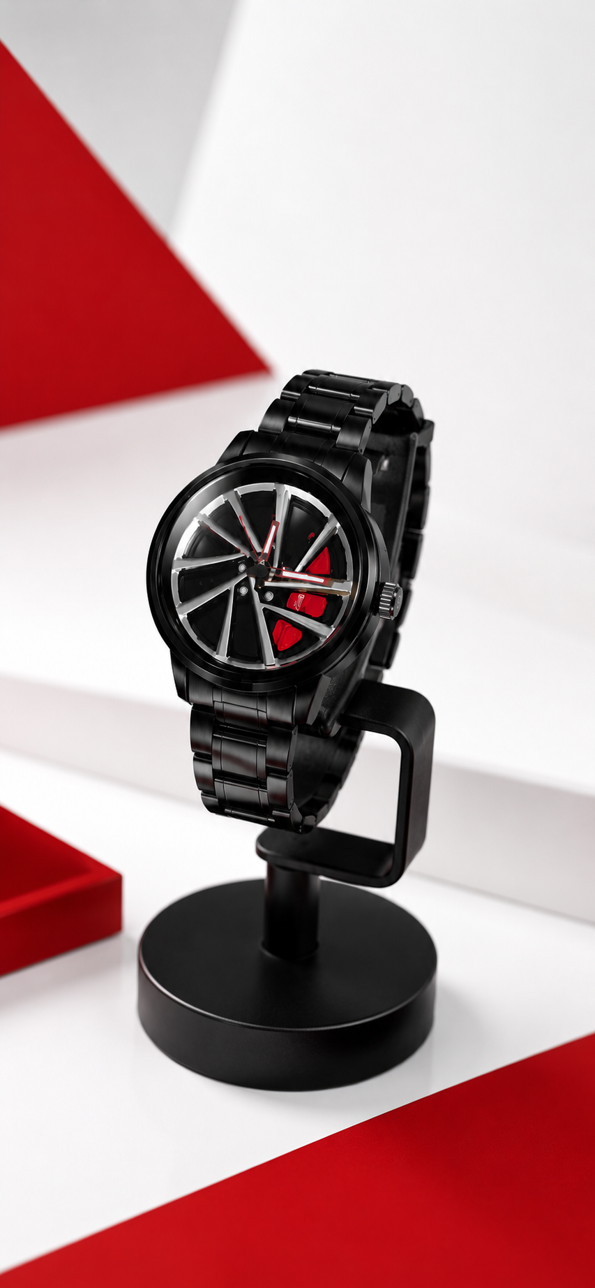Luxury Sports Car Rim Watch – Black Stainless Steel