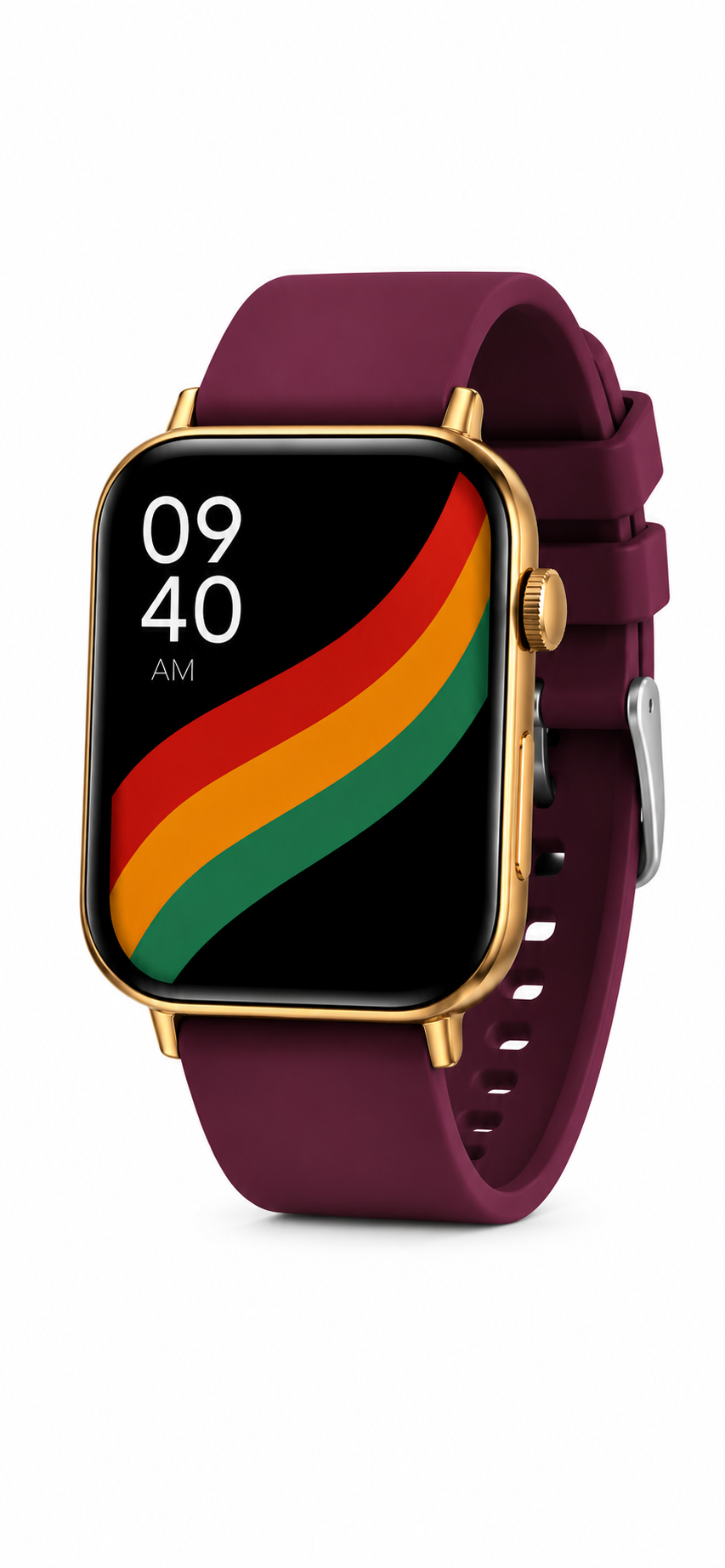 Premium HD Smart Watch – Stylish Gold Frame & Maroon Strap