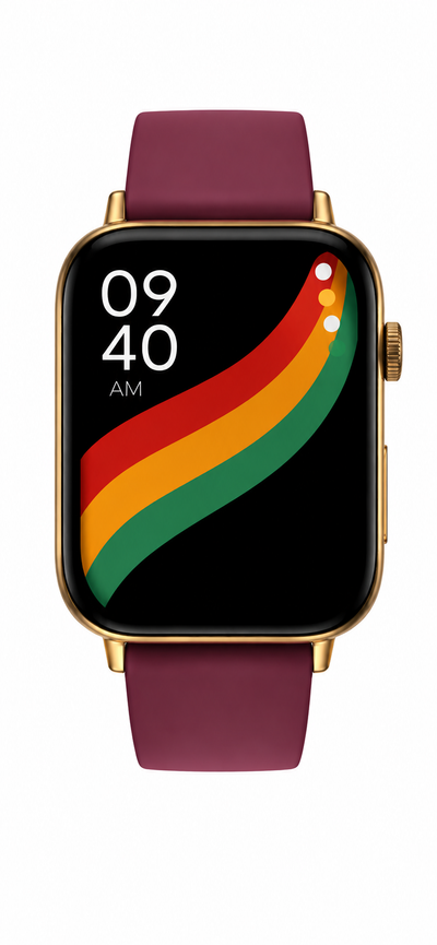 Premium HD Smart Watch – Stylish Gold Frame & Maroon Strap