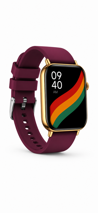 Premium HD Smart Watch – Stylish Gold Frame & Maroon Strap