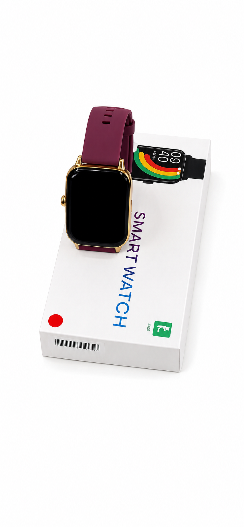 Premium HD Smart Watch – Stylish Gold Frame & Maroon Strap