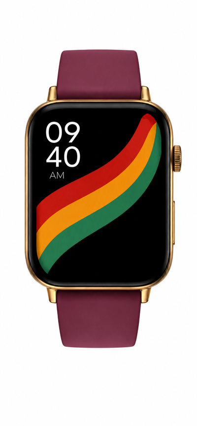 Premium HD Smart Watch – Stylish Gold Frame & Maroon Strap